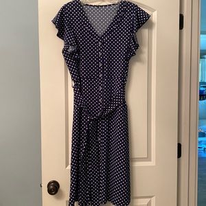 Navy and white polka dot dress